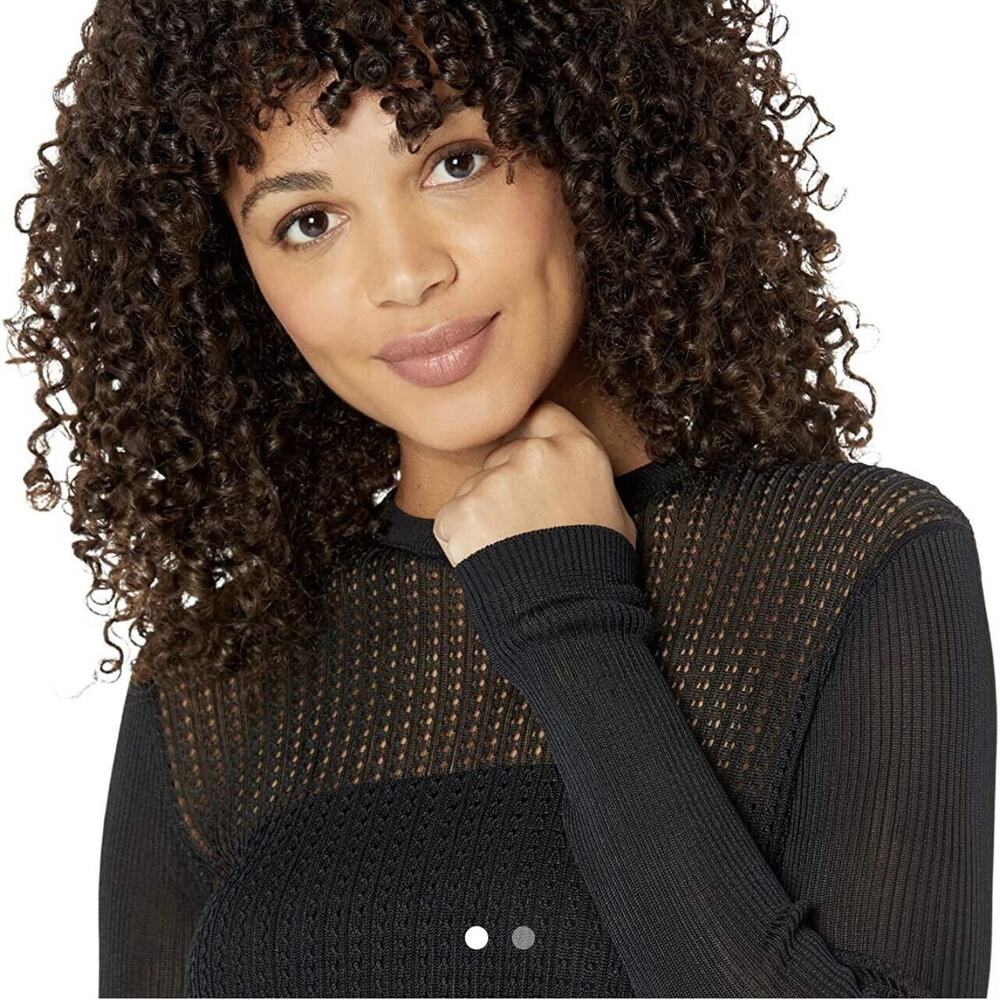 Free People Women's Sheer Mesh Open-Knit H20 Crew Pullover Black NWT Large